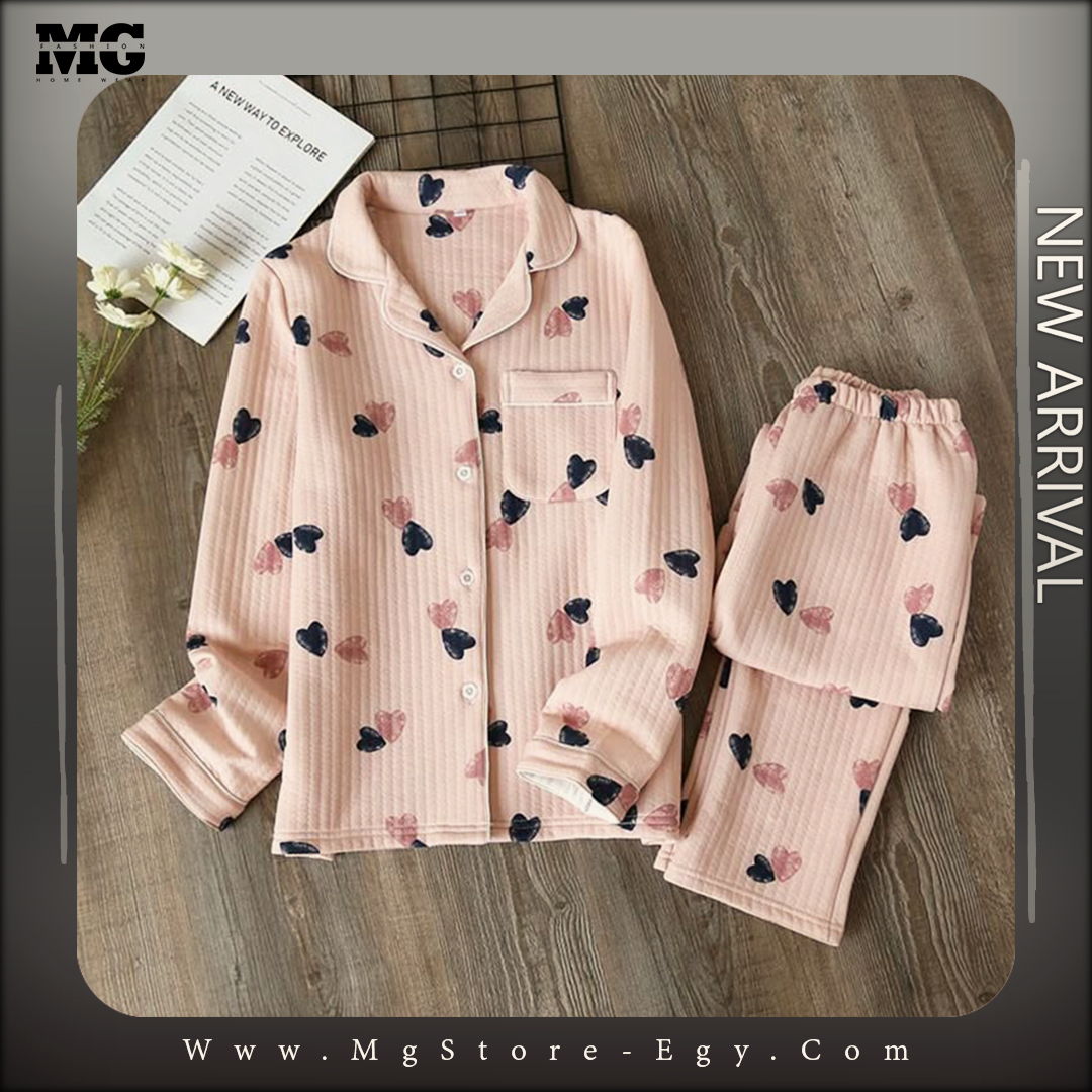 بيجامه شتوي قلوب اسود في بينك