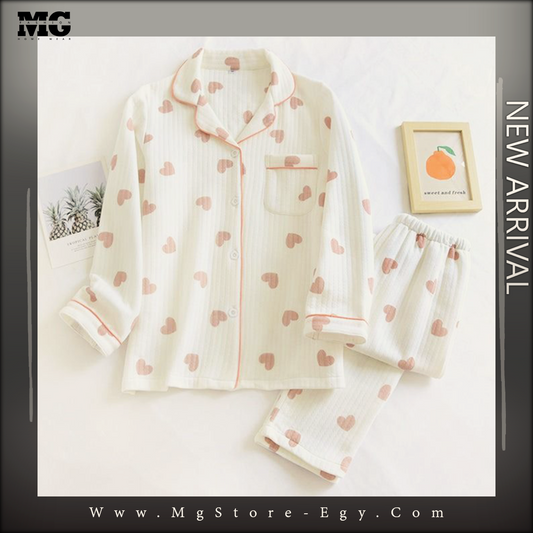 بيجامه شتوي قلوب ابيض
