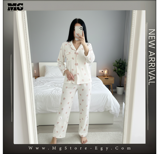 بيجامه شتوي قلوب ابيض